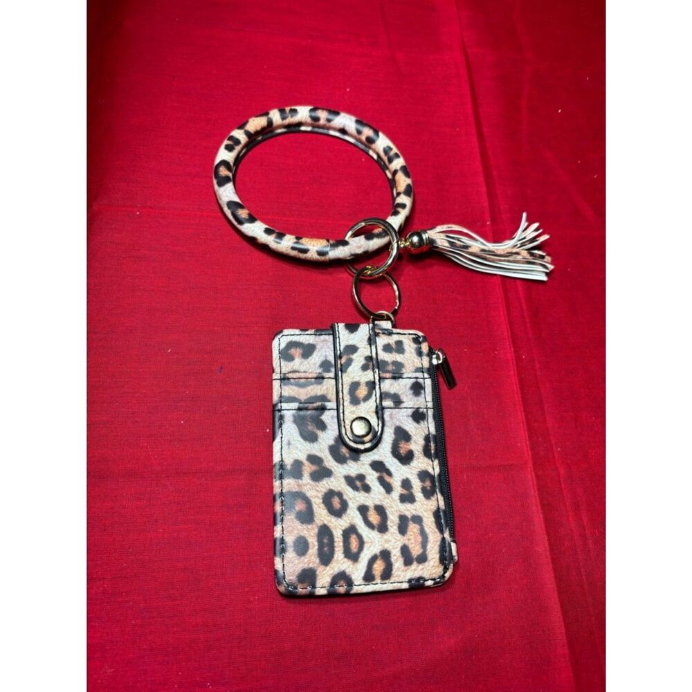Leopard Print Wristlet Card Holder Keychain with Tassel